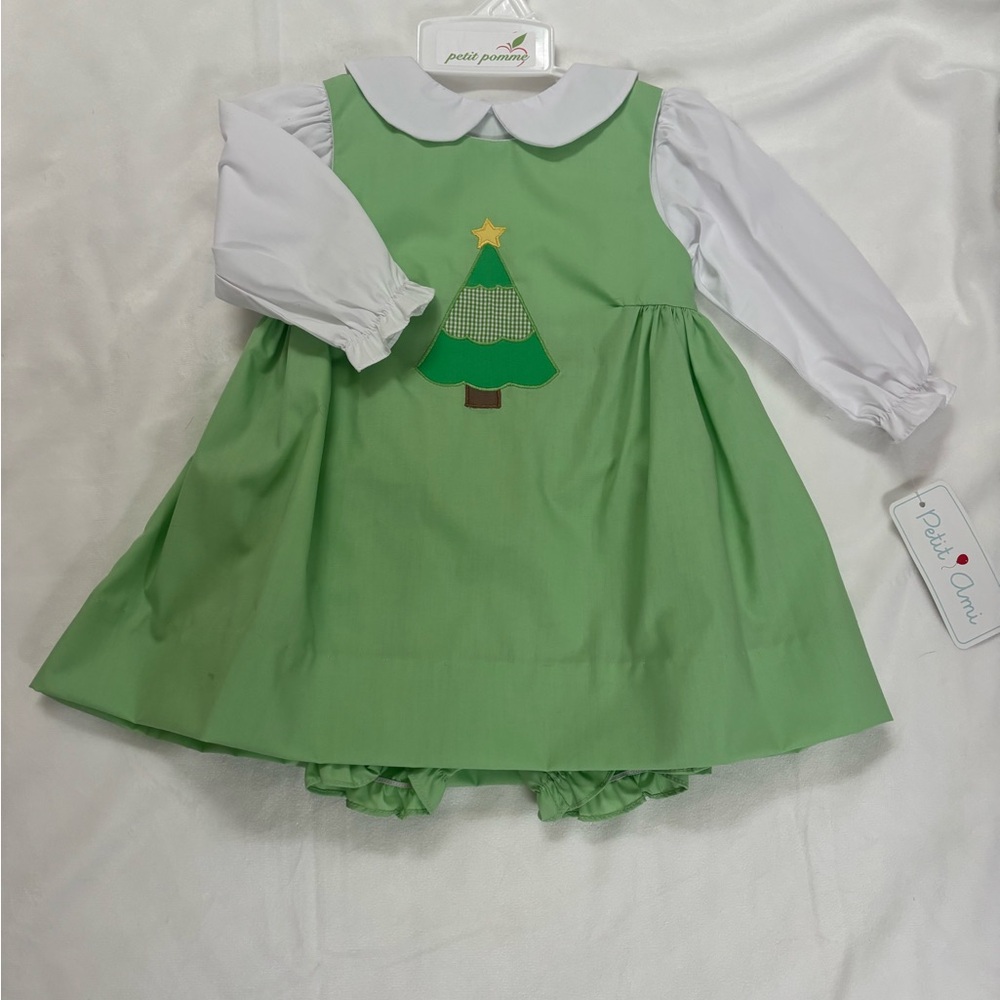 Petit Ami Green Christmas Tree Dress